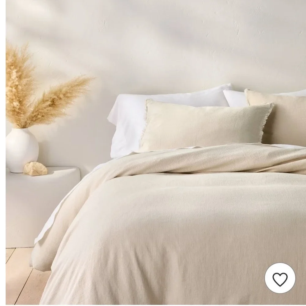 Casaluna King Heavyweight Linen Blend Duvet Cover Natural Beige Zipper Closure